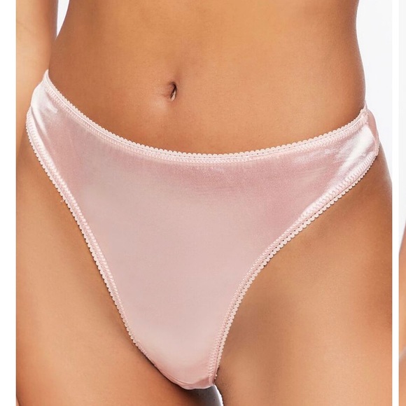 LAST ONE! Silky Satin Vintage Inspired High Leg Stretch Blush Pink Thong Panty - Picture 8 of 14